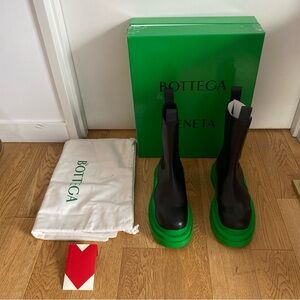 Bottega Veneta Tire Boots Chelsea Combat Motorcycle Parakeet Leather 45.5